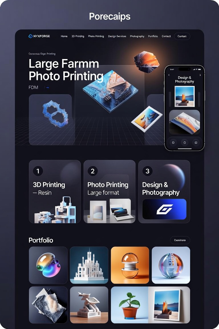 Nyx Labs website concept with product gallery and service cards